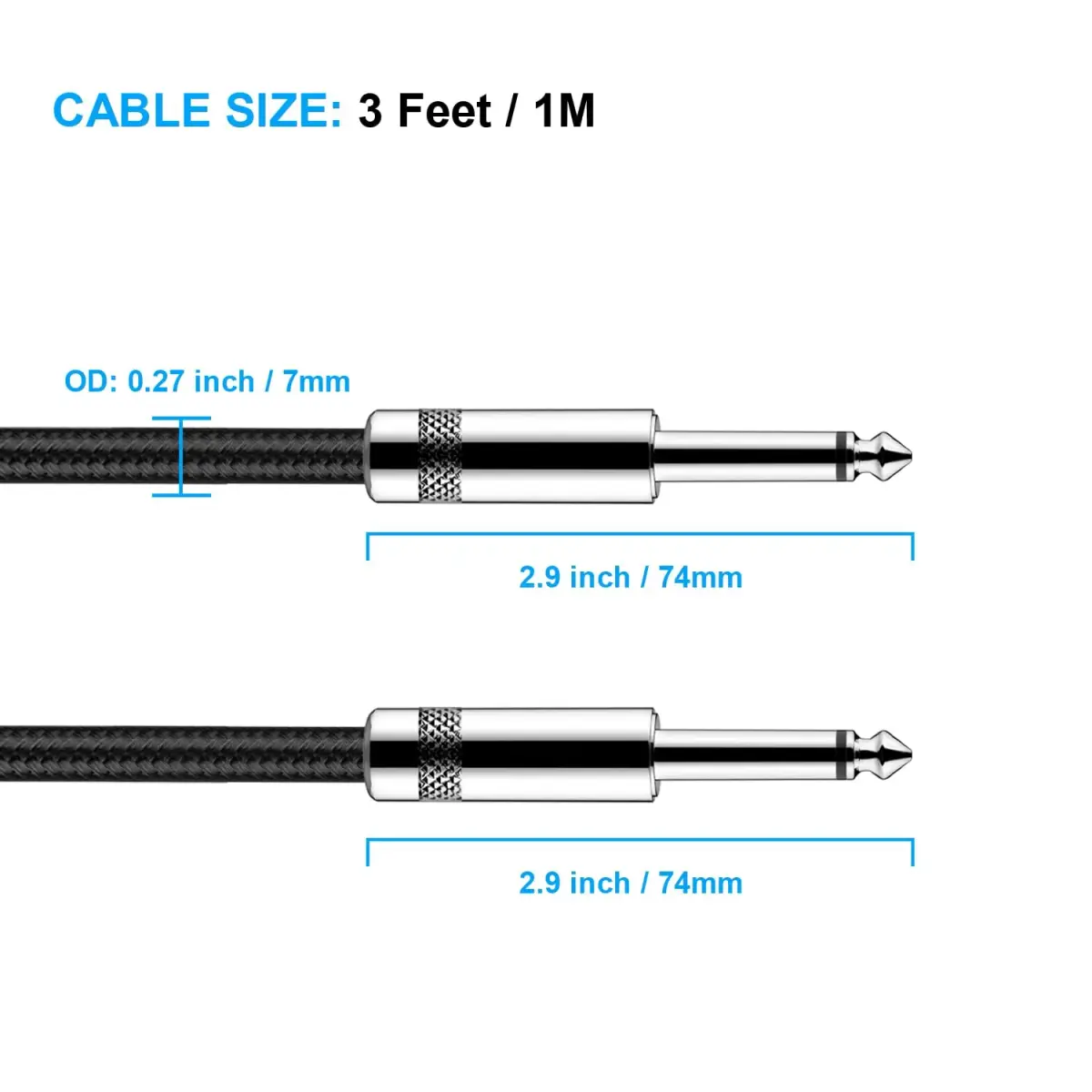 New Bee 3FT Straight Black Guitar Cable for Electric Instruments - view 2
