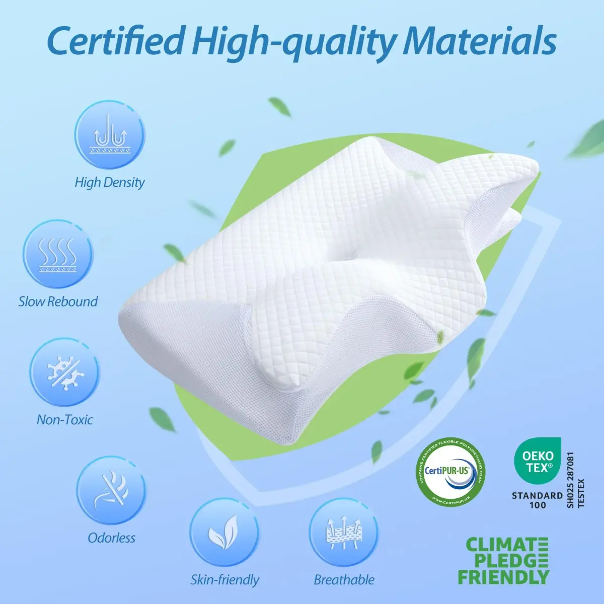 HOMCA Memory Foam Cervical Pillow 23.6 x 15.7 x 4.7/5.6 inches | CertiPUR-US Certified for Neck Pain Relief - view 6