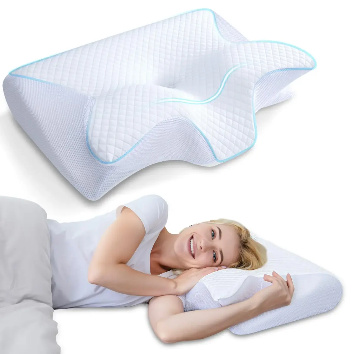 HOMCA Memory Foam Cervical Pillow 23.6 x 15.7 x 4.7/5.6 inches | CertiPUR-US Certified for Neck Pain Relief - main product image