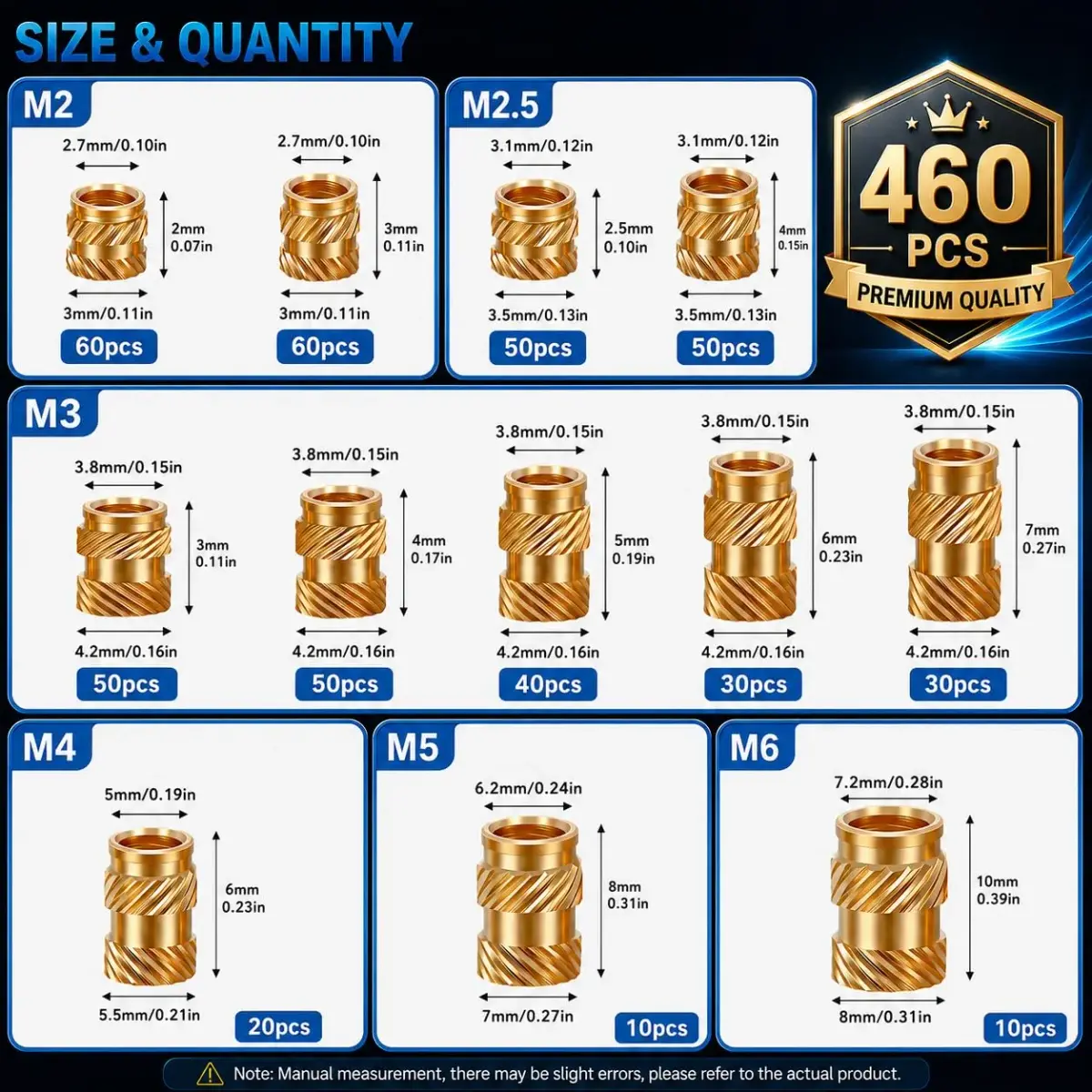 FFVRVSS Brass Threaded Inserts Kit M2-M6 (460+7Pcs) | Heat Set Tool Included for 3D Printing - view 6