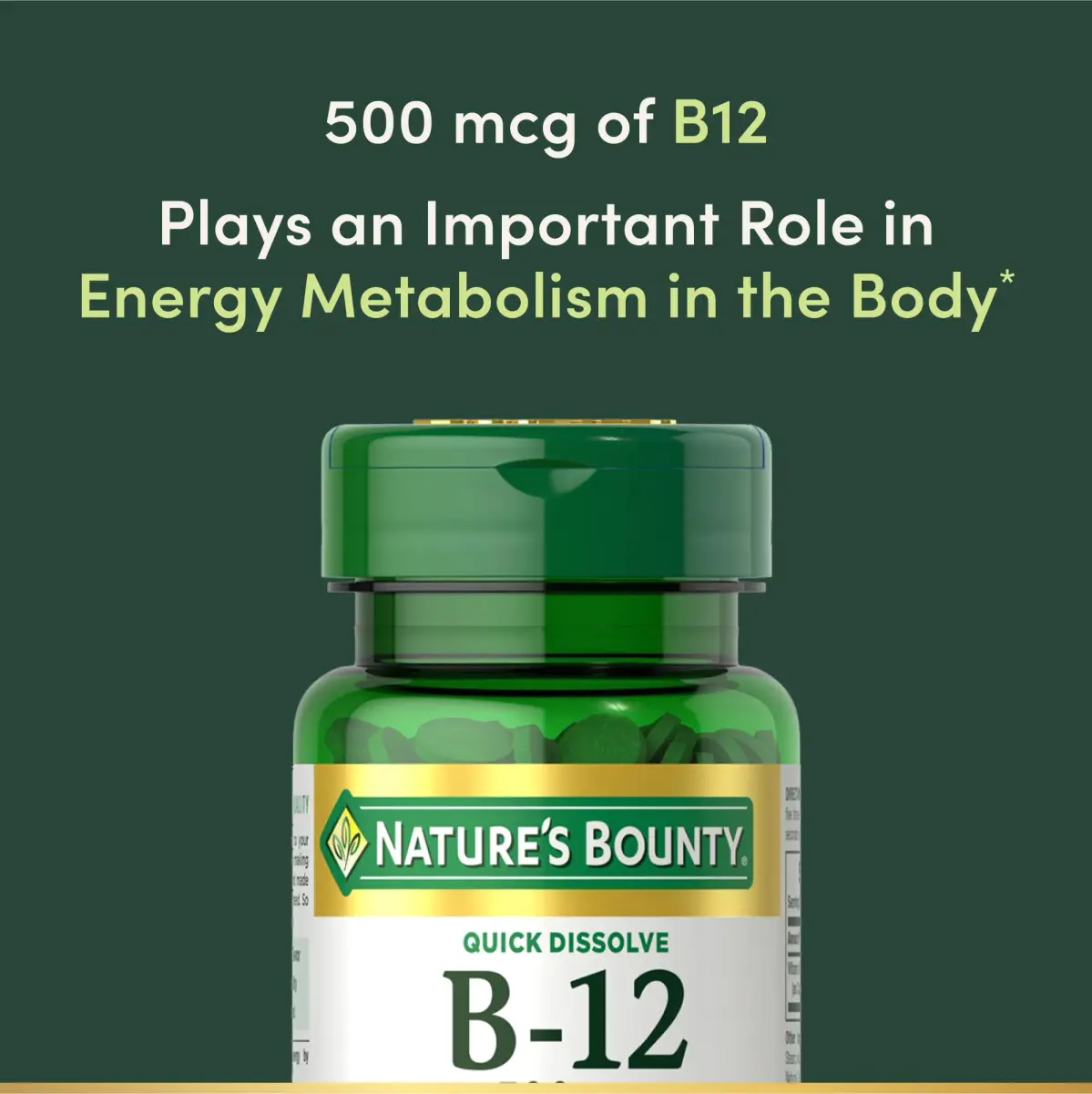 Nature's Bounty Vitamin B12 Quick Dissolve Tablets 500mcg Cherry Flavor | Supports Energy Metabolism & Nervous System Health (300 Tablets Total) - view 4