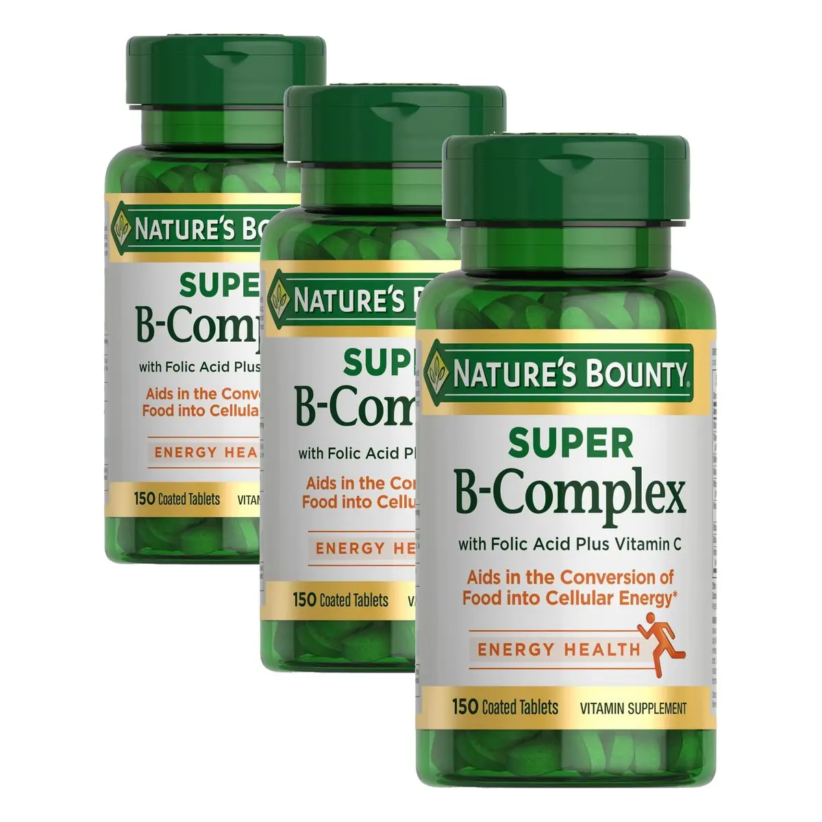 Nature's Bounty Super B Complex Vitamins with Vitamin C & Folic Acid, 150 Tablets (Pack of 3) | Supports Cellular Energy & Immune Health - main product image