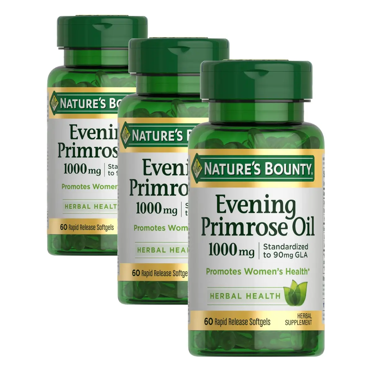 Nature's Bounty Primrose Oil 1000mg Gluten Free Herbal Supplement 180 Count (Pack of 3) | Promotes Women's Health - main product image
