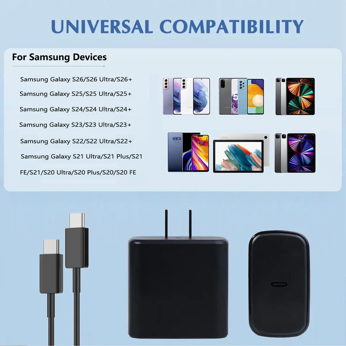 SpeedScope Samsung Super Fast Charger 45W Type C | 2 Pack 10FT Long Cord for Galaxy S26 Ultra - view 3