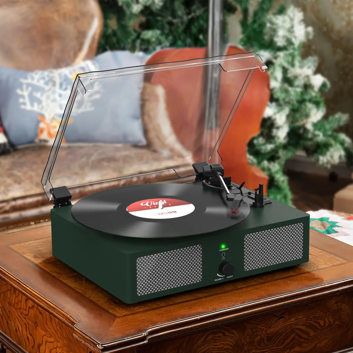 Udreamer Green Belt Drive Turntable with Speakers & USB | 3-Speed Vinyl Record Player - view 9