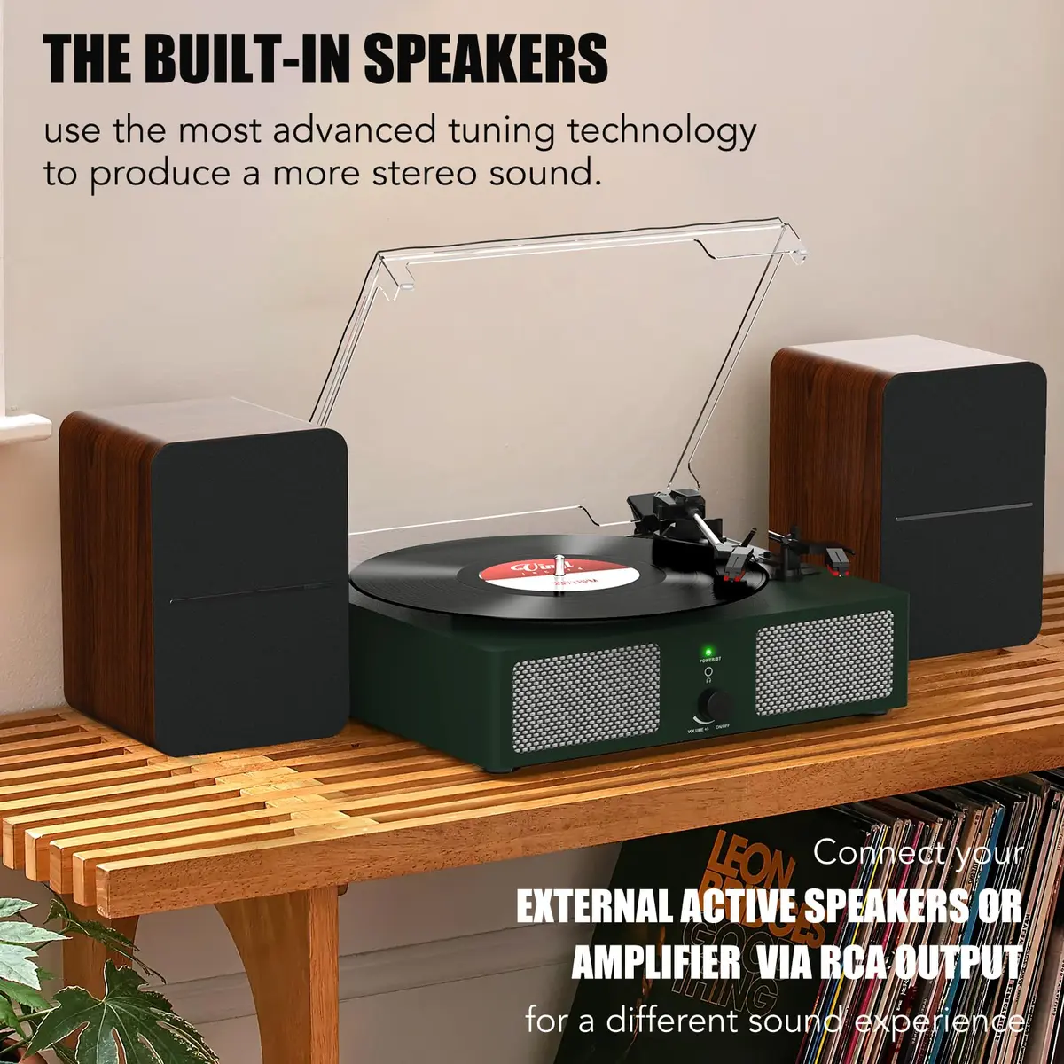 Udreamer Green Belt Drive Turntable with Speakers & USB | 3-Speed Vinyl Record Player - view 3
