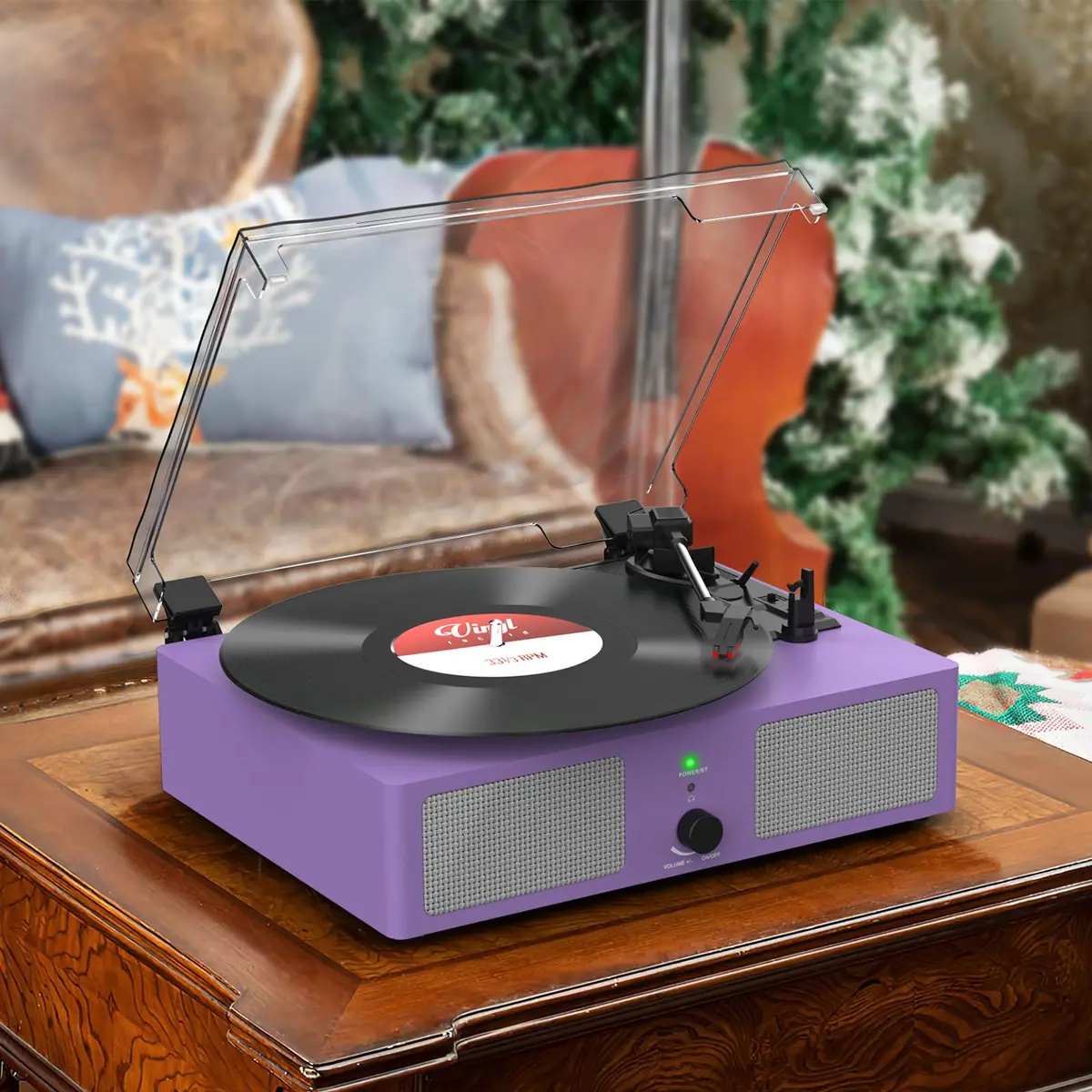 Udreamer Purple Vinyl Record Player with Built-in Speakers & Bluetooth, 3-Speed Belt Drive, 32.5cm (12.8") | Imported for India - view 9