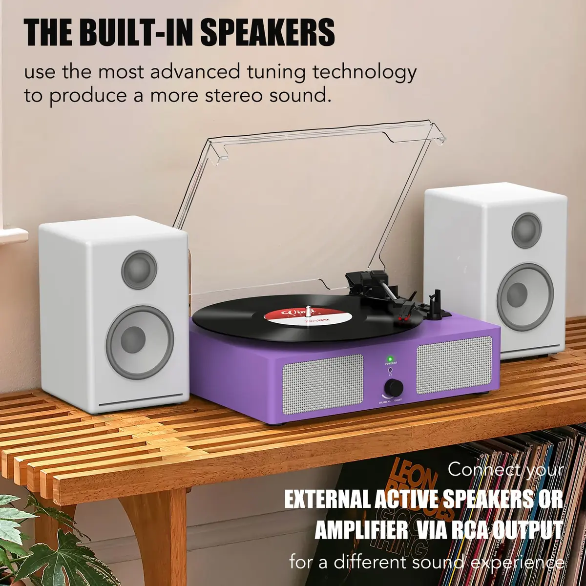 Udreamer Purple Vinyl Record Player with Built-in Speakers & Bluetooth, 3-Speed Belt Drive, 32.5cm (12.8") | Imported for India - view 3
