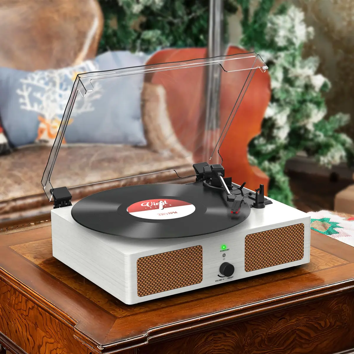 Udreamer White Vinyl Record Player with Speakers & USB | Belt Drive, 3 Speeds, Bluetooth - view 9