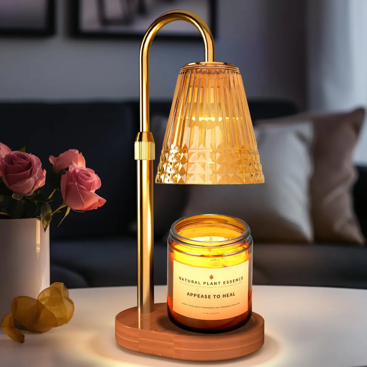 Exovyn Candle Warmer Lamp with Timer & Adjustable Height, Dimmable Light, Antique Gold 12.2 inch (31 cm) | Elegant Home Décor & Housewarming Gifts - main product image