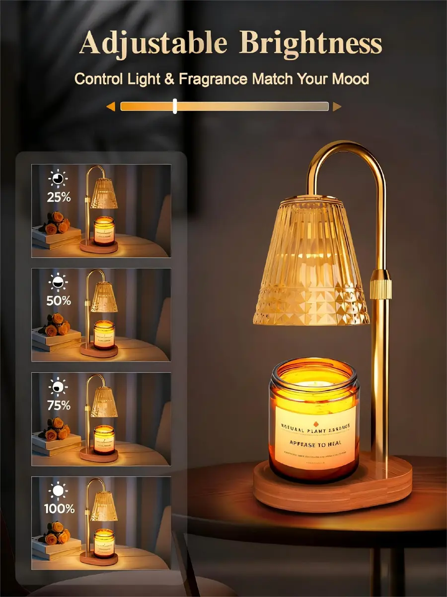 Exovyn Candle Warmer Lamp with Timer & Adjustable Height, Dimmable Light, Antique Gold 12.2 inch (31 cm) | Elegant Home Décor & Housewarming Gifts - view 2
