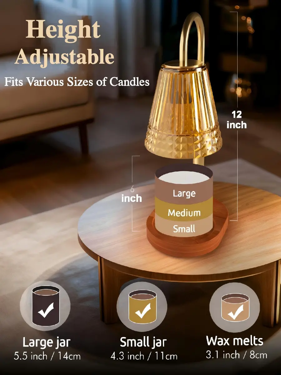 Exovyn Candle Warmer Lamp with Timer & Adjustable Height, Dimmable Light, Antique Gold 12.2 inch (31 cm) | Elegant Home Décor & Housewarming Gifts - view 3