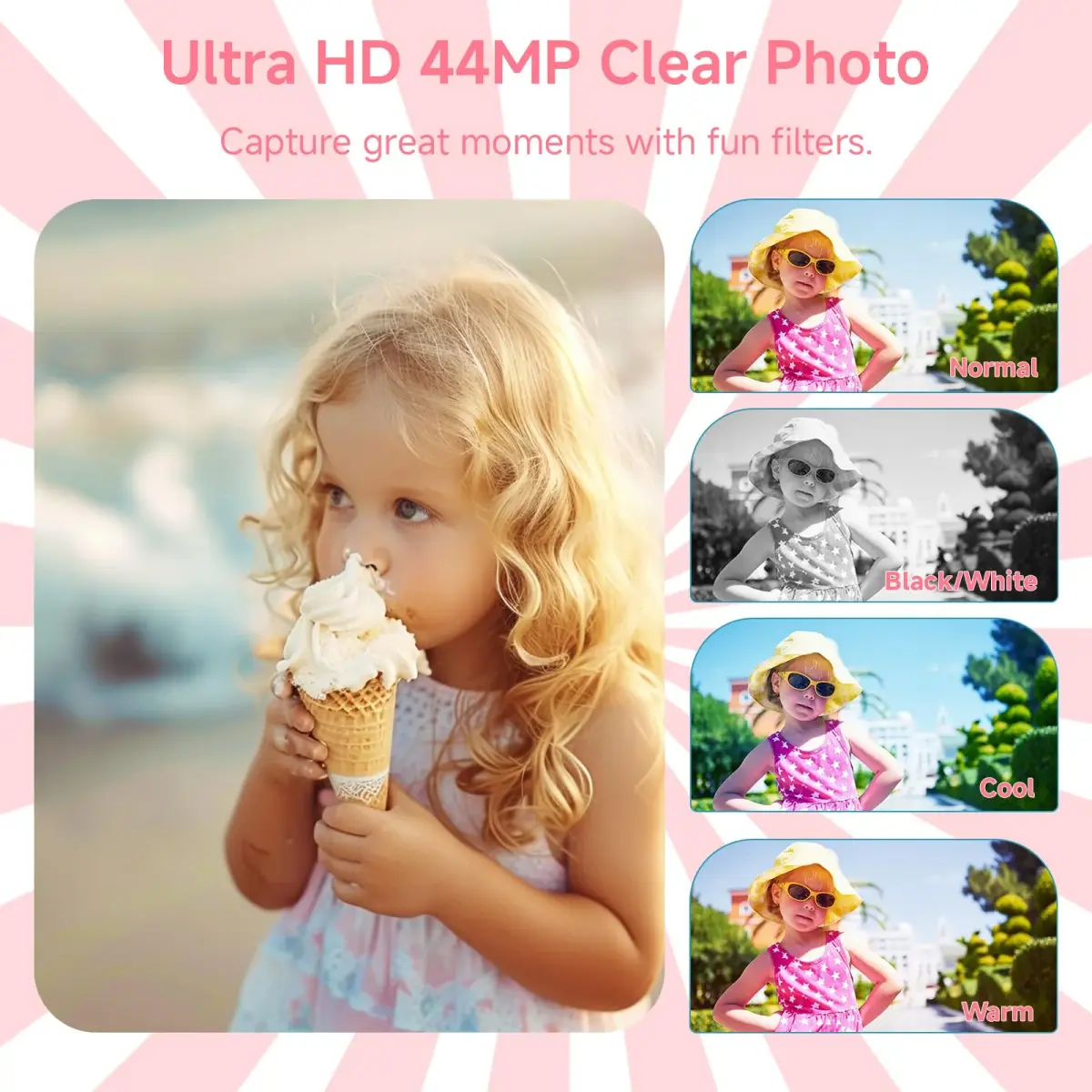 SMARTKLIK Pink Digital Camera FHD 4K 44MP | 2.8 inch LCD, 16x Digital Zoom, 64GB SD Card Included - view 4