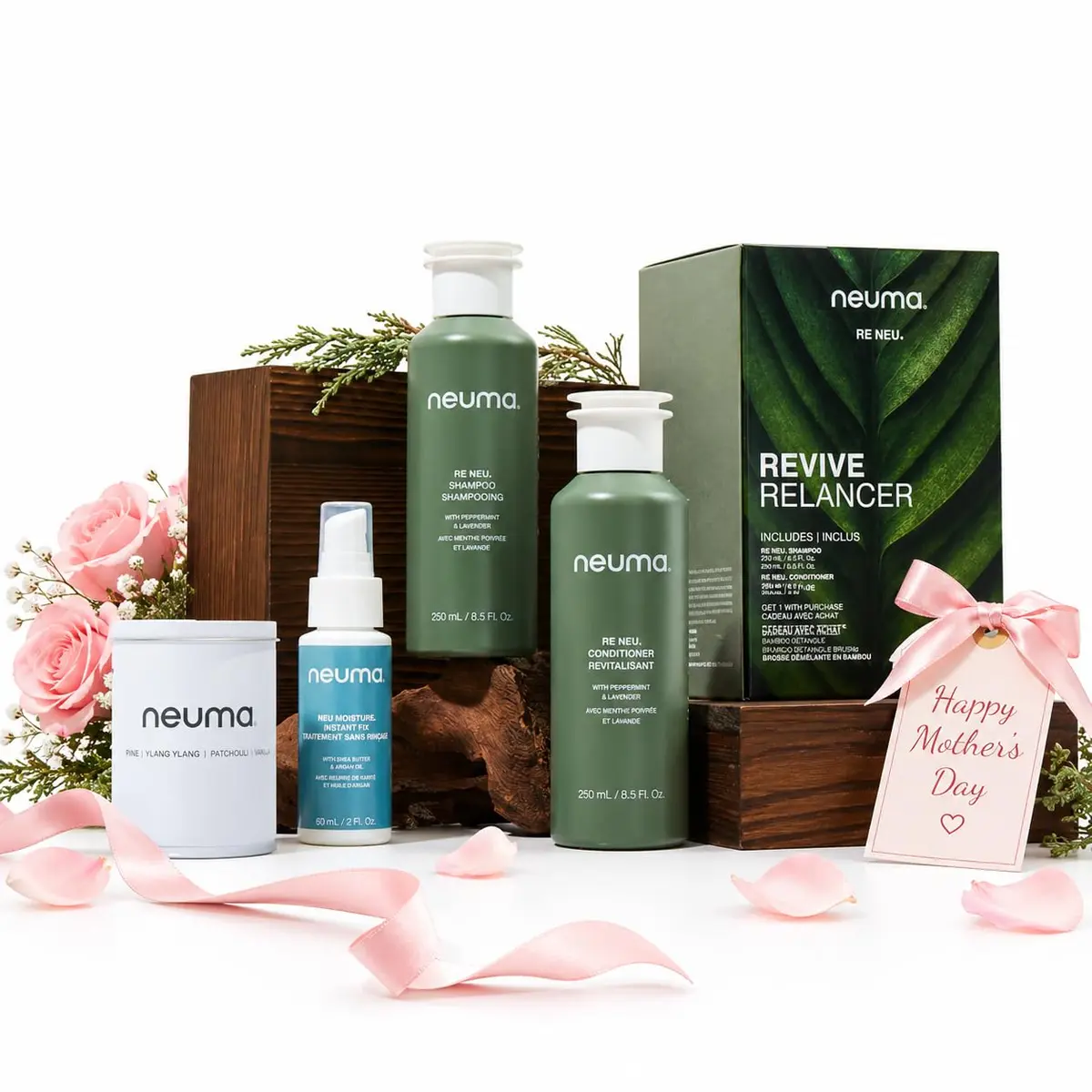 NEUMA Re Neu Mothers Day Gift Set | Hair Care for Women | 10.5 Fl Oz Shampoo & Conditioner, Moisture Therapy Candle - main product image