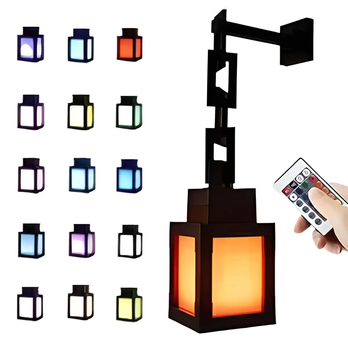 Bivpreom Pixelated Lantern Night Light 15cm (6") Black | 16 Colors USB Rechargeable Remote Control - main product image