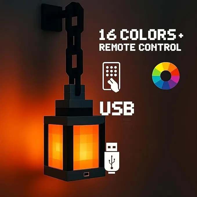 Bivpreom Pixelated Lantern Night Light 15cm (6") Black | 16 Colors USB Rechargeable Remote Control - view 3