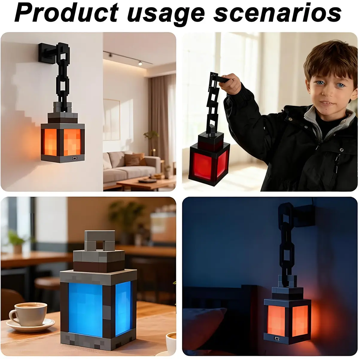 Bivpreom Pixelated Lantern Night Light 15cm (6") Black | 16 Colors USB Rechargeable Remote Control - view 6