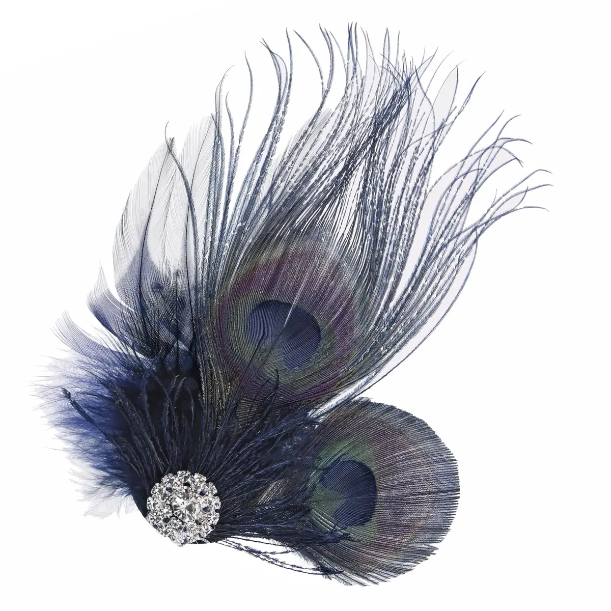 BABEYOND Peacock Feather Hair Clip with Rhinestones | 1920s Peacock Flapper Fascinator, One Size Fits Most, Navy Blue - view 5