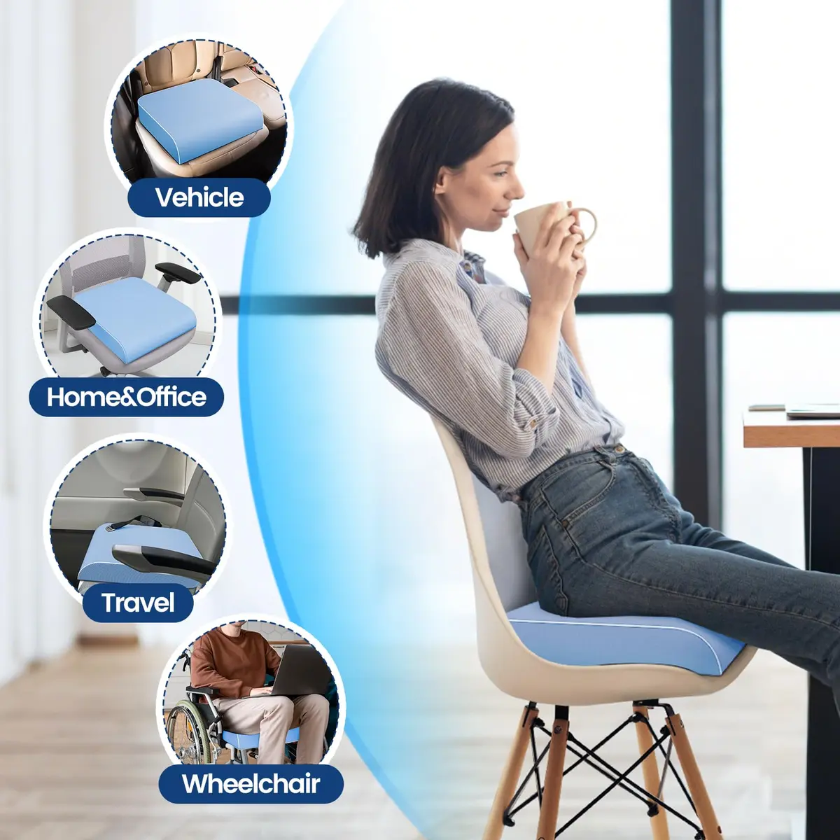 SweetSlubr Memory Foam Seat Cushion | 48cm x 43cm (19"x17") Tailbone Pain Relief - view 5