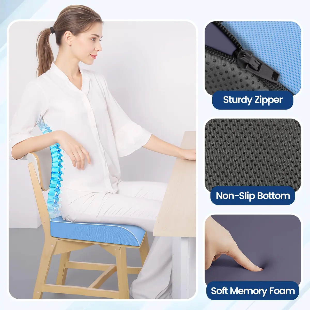 SweetSlubr Memory Foam Seat Cushion | 48cm x 43cm (19"x17") Tailbone Pain Relief - view 6