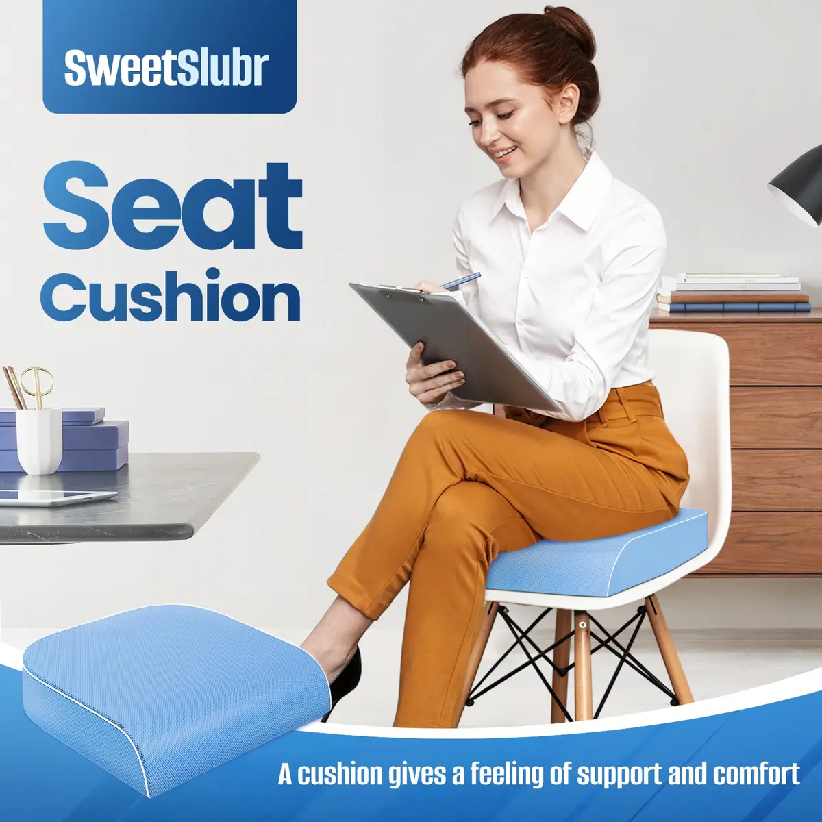 SweetSlubr Memory Foam Seat Cushion | 48cm x 43cm (19"x17") Tailbone Pain Relief - view 3