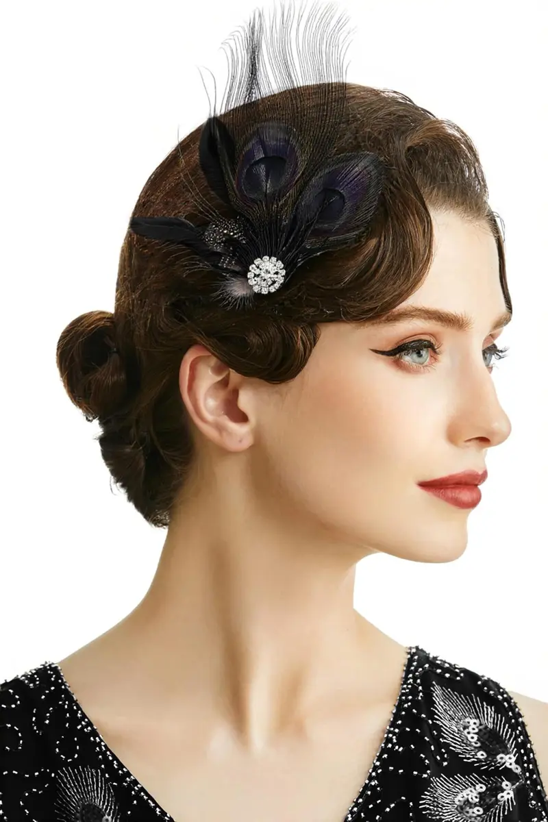 BABEYOND Peacock Feather Hair Clip with Rhinestones | 1920s Flapper Accessory for Women - main product image