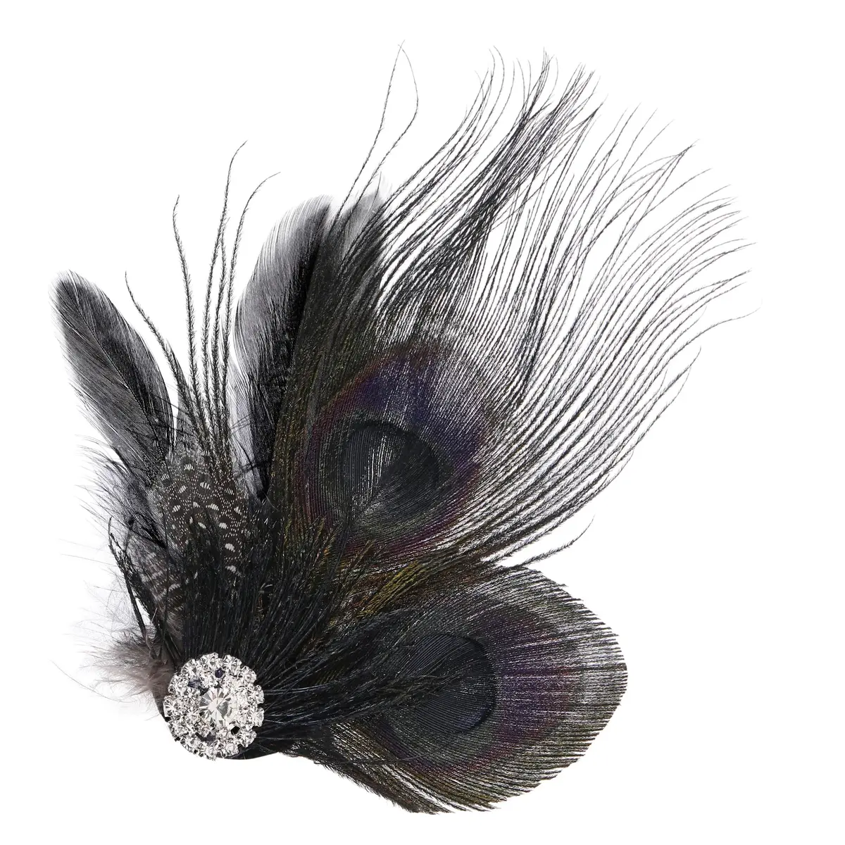 BABEYOND Peacock Feather Hair Clip with Rhinestones | 1920s Flapper Accessory for Women - view 5