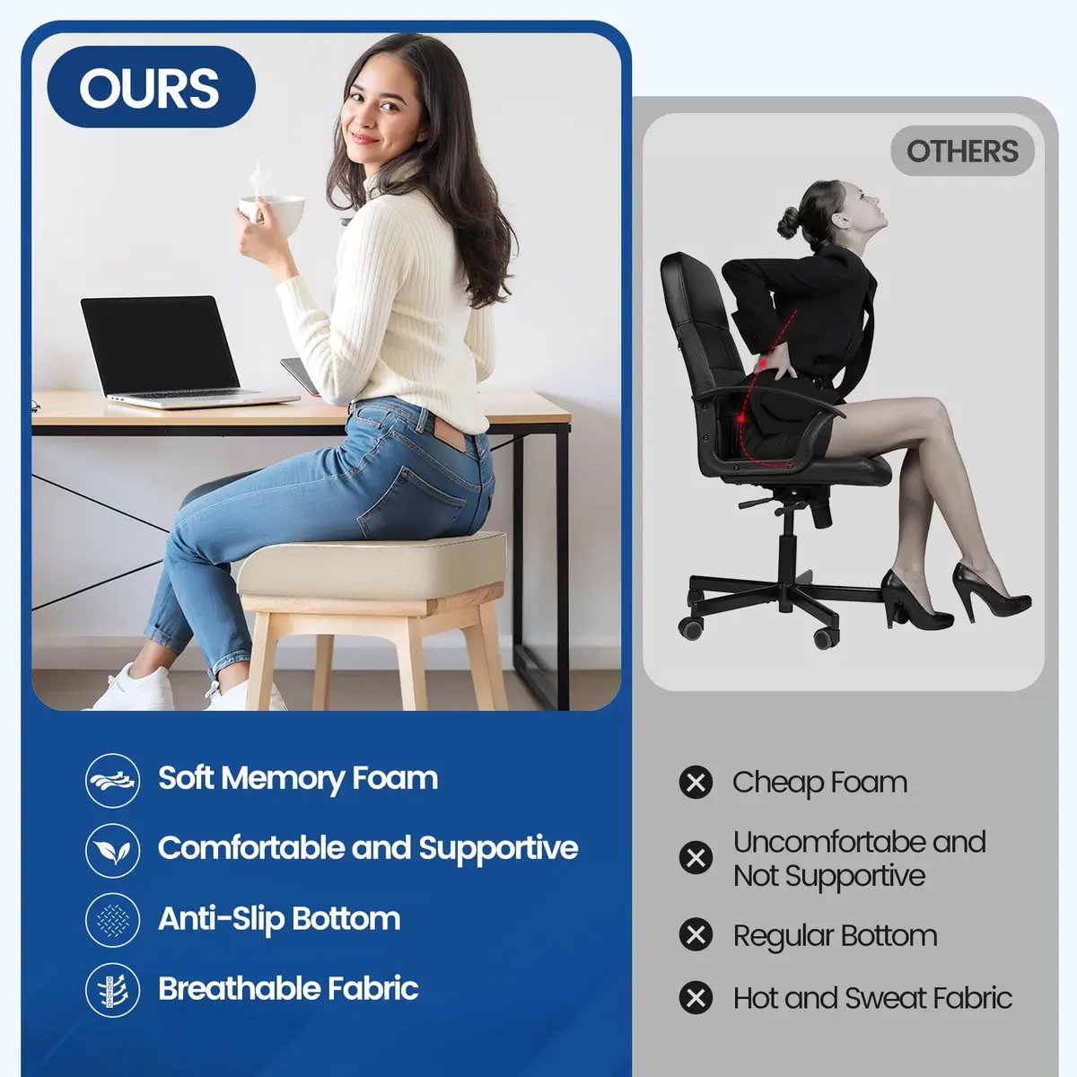 SweetSlubr Memory Foam Seat Cushion X-Large Beige | Tailbone Pain Relief & Posture Support - view 5