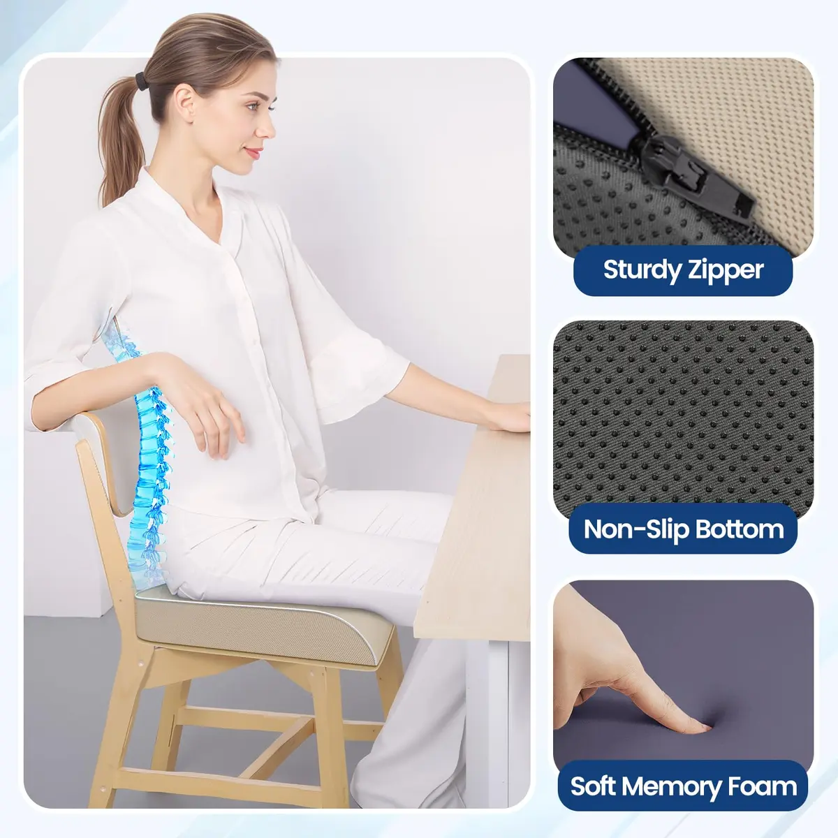 SweetSlubr Memory Foam Seat Cushion X-Large Beige | Tailbone Pain Relief & Posture Support - view 7