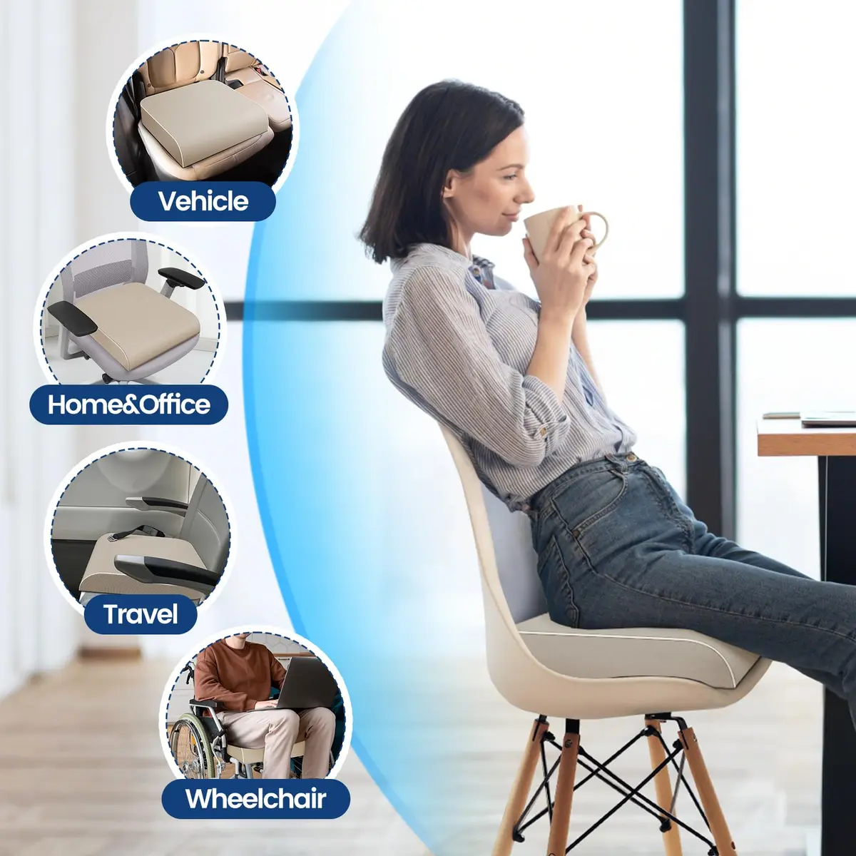 SweetSlubr Memory Foam Seat Cushion X-Large Beige | Tailbone Pain Relief & Posture Support - view 4