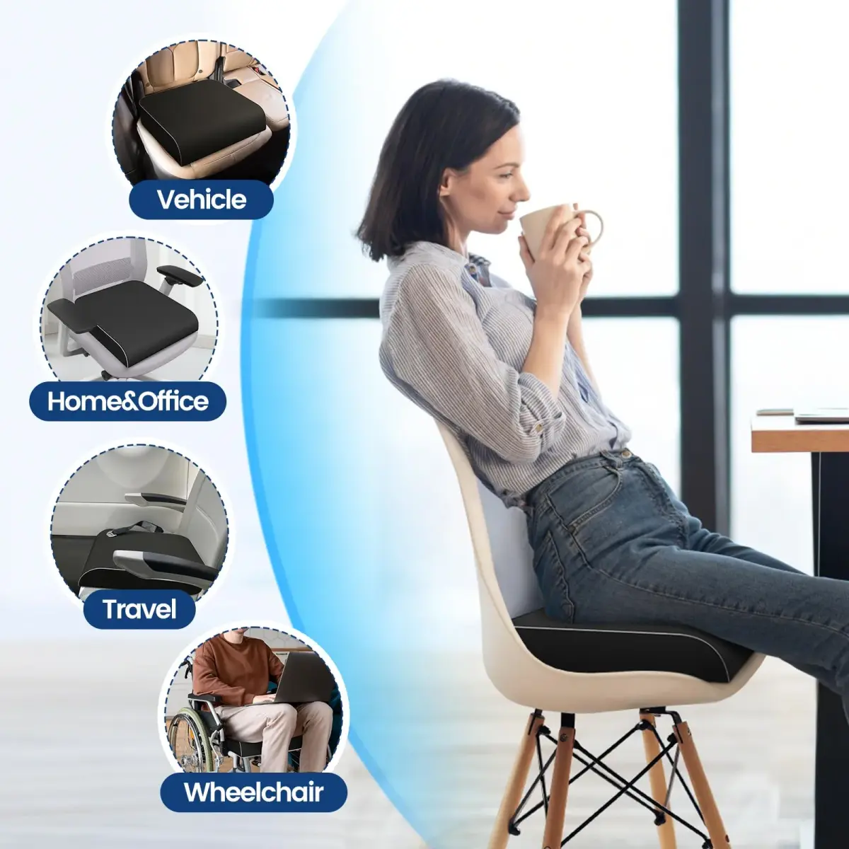 SweetSlubr Memory Foam Seat Cushion 48cm (19") x 43cm (17") | Tailbone Pain Relief for Office Chairs & Cars - view 6