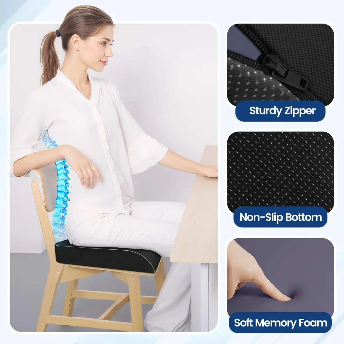 SweetSlubr Memory Foam Seat Cushion 48cm (19") x 43cm (17") | Tailbone Pain Relief for Office Chairs & Cars - view 4