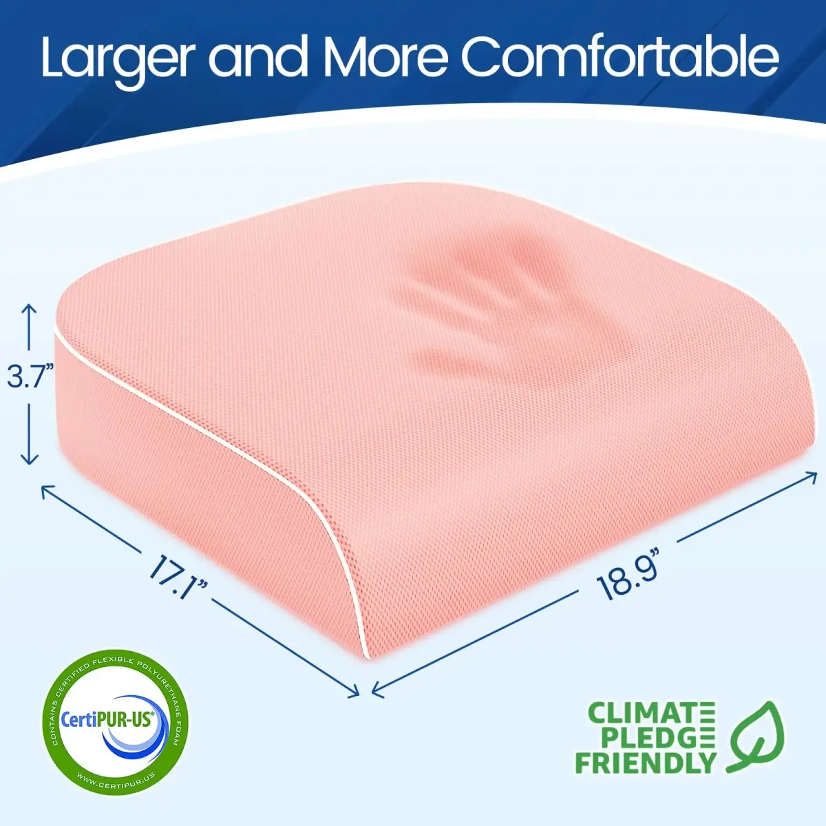 SweetSlubr Memory Foam Seat Cushion for Tailbone Pain Relief, X-Large 48cm (19"x17") Pink | Ergonomic Office Chair Pad for Comfort - view 2