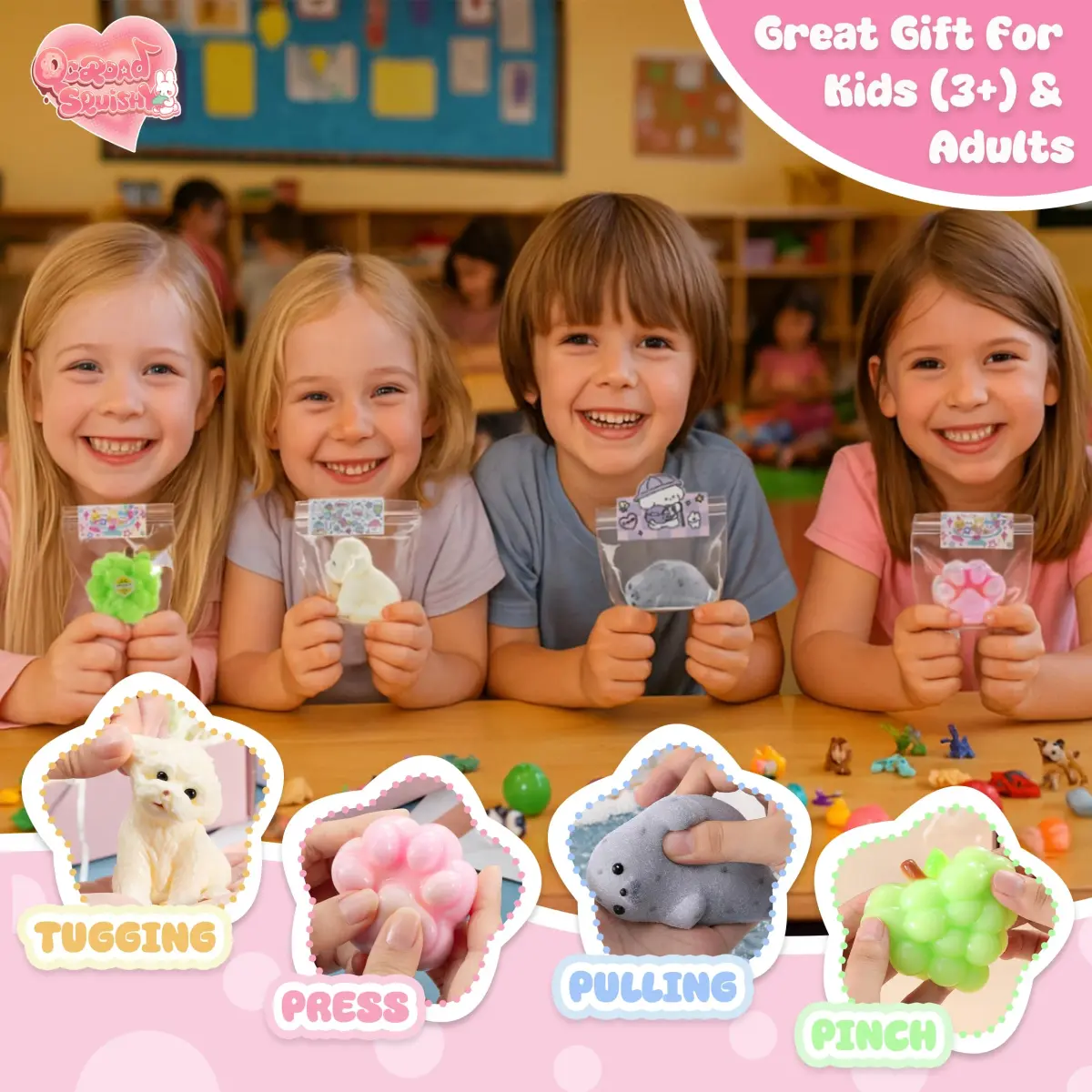 QCROAD SQUISHY Silicone Squishy Animals 4-Pack | Handmade Cute Squishy-Puppy, Seal, Cat Paw & Grape - view 6