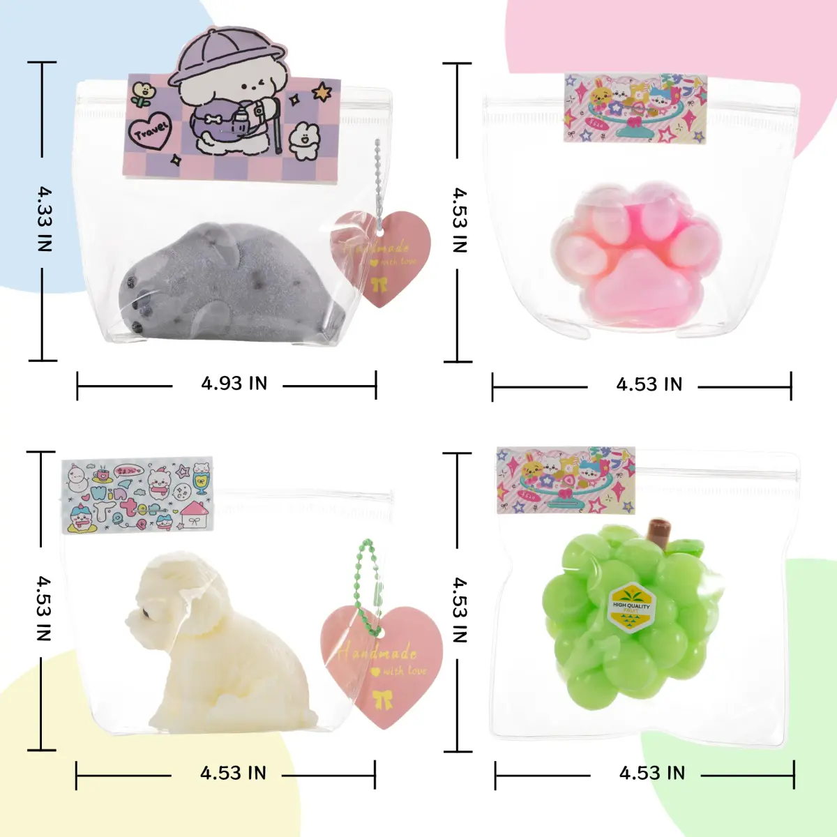 QCROAD SQUISHY Silicone Squishy Animals 4-Pack | Handmade Cute Squishy-Puppy, Seal, Cat Paw & Grape - view 2