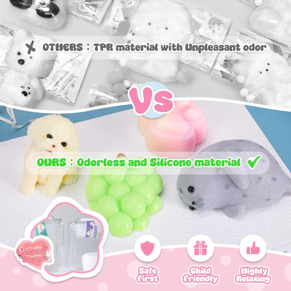 QCROAD SQUISHY Silicone Squishy Animals 4-Pack | Handmade Cute Squishy-Puppy, Seal, Cat Paw & Grape - view 4