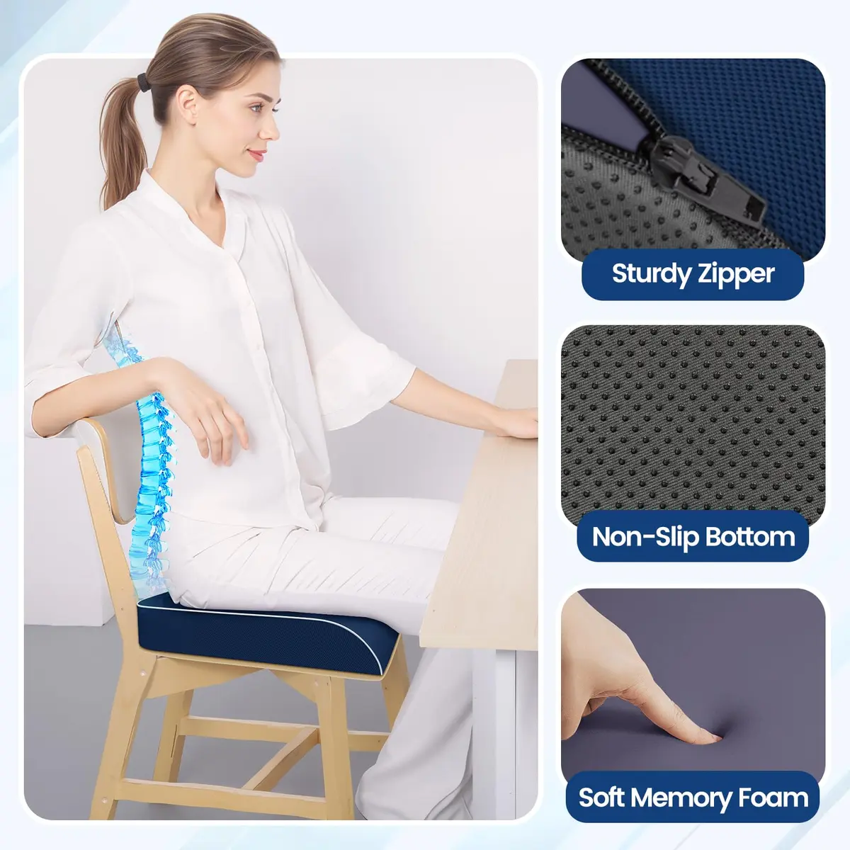 SweetSlubr Large Tailbone Pain Relief Seat Cushion | Ergonomic Memory Foam Chair Pad - view 7