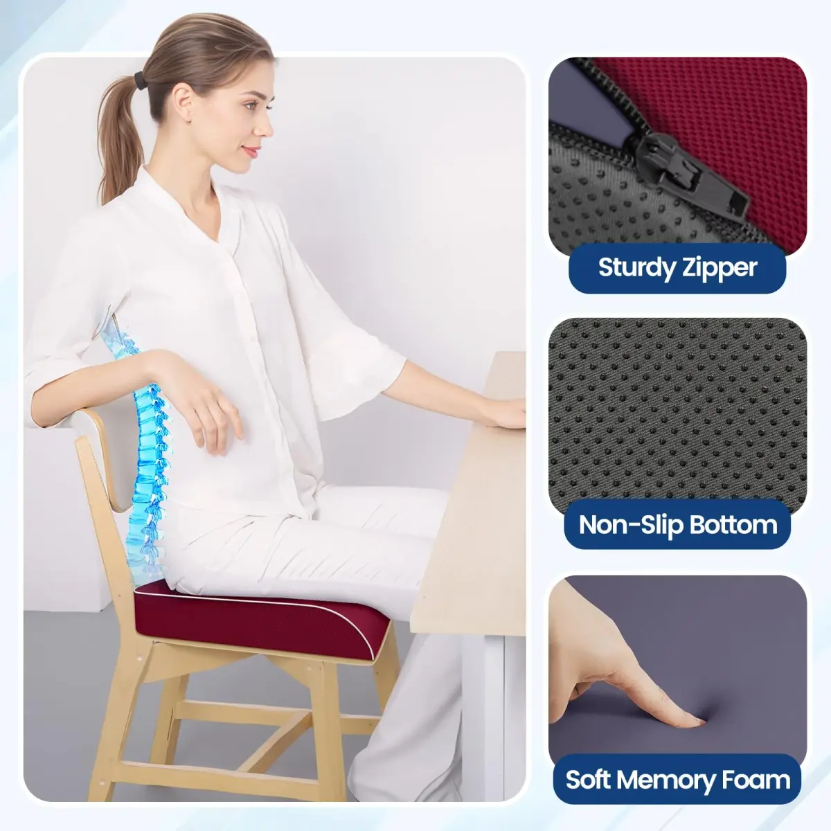 SweetSlubr Memory Foam Seat Cushion X-Large Red | Tailbone Pain Relief for Office Chairs, Cars, Airplanes - view 7
