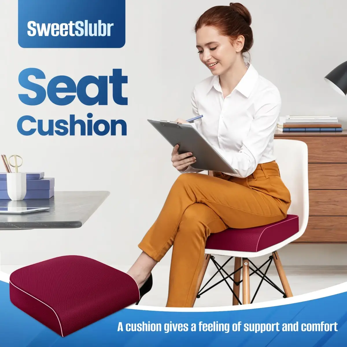 SweetSlubr Memory Foam Seat Cushion X-Large Red | Tailbone Pain Relief for Office Chairs, Cars, Airplanes - view 3