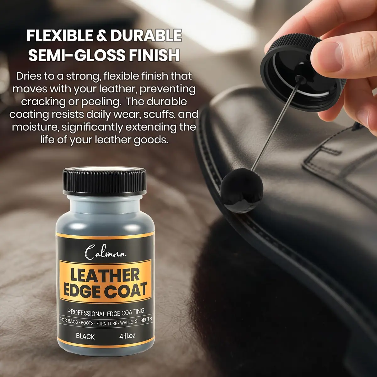 Calvana Leather Edge Coat 4oz | Flexible, Water-Resistant Sealant & Finish for Leather Edges - view 5