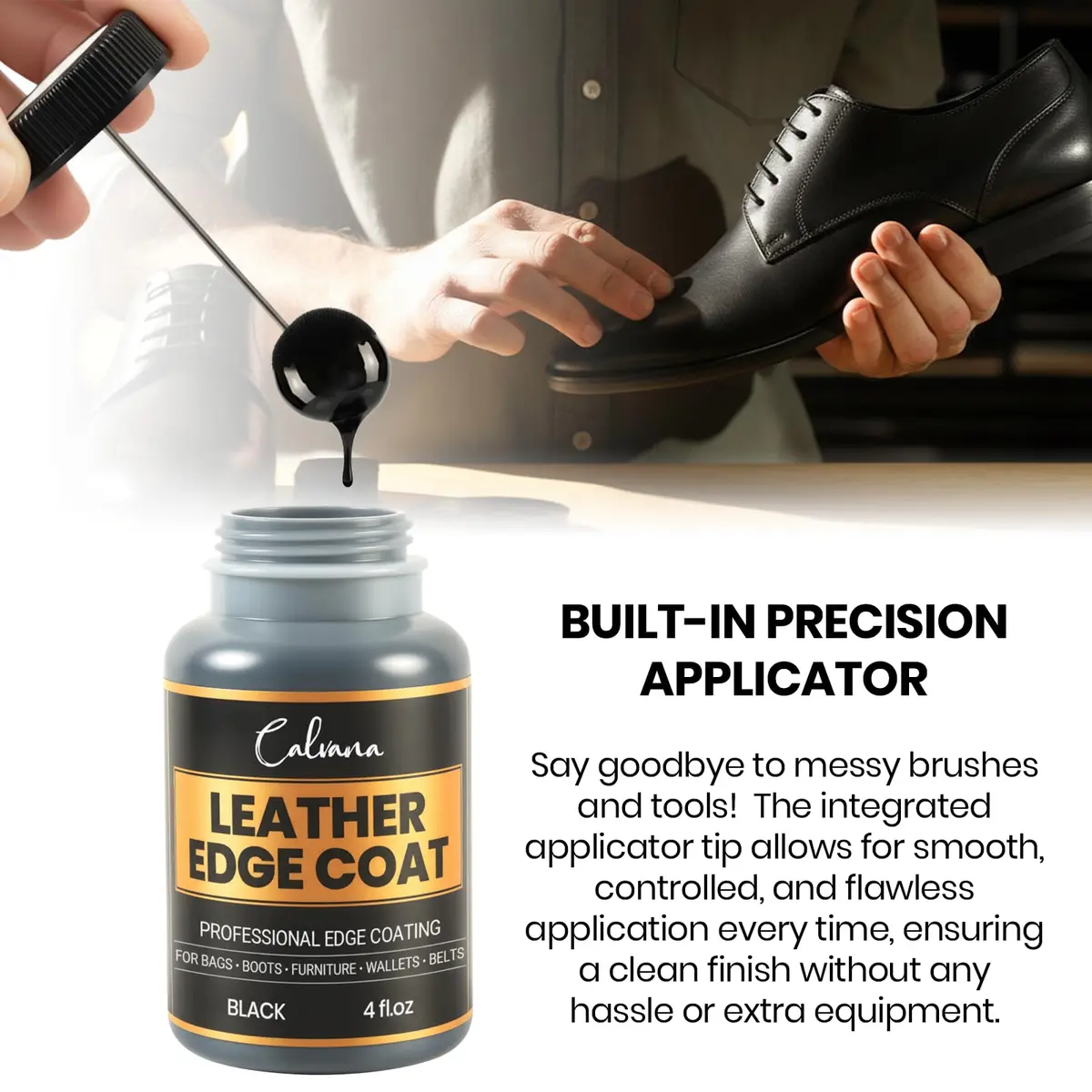 Calvana Leather Edge Coat 4oz | Flexible, Water-Resistant Sealant & Finish for Leather Edges - view 6
