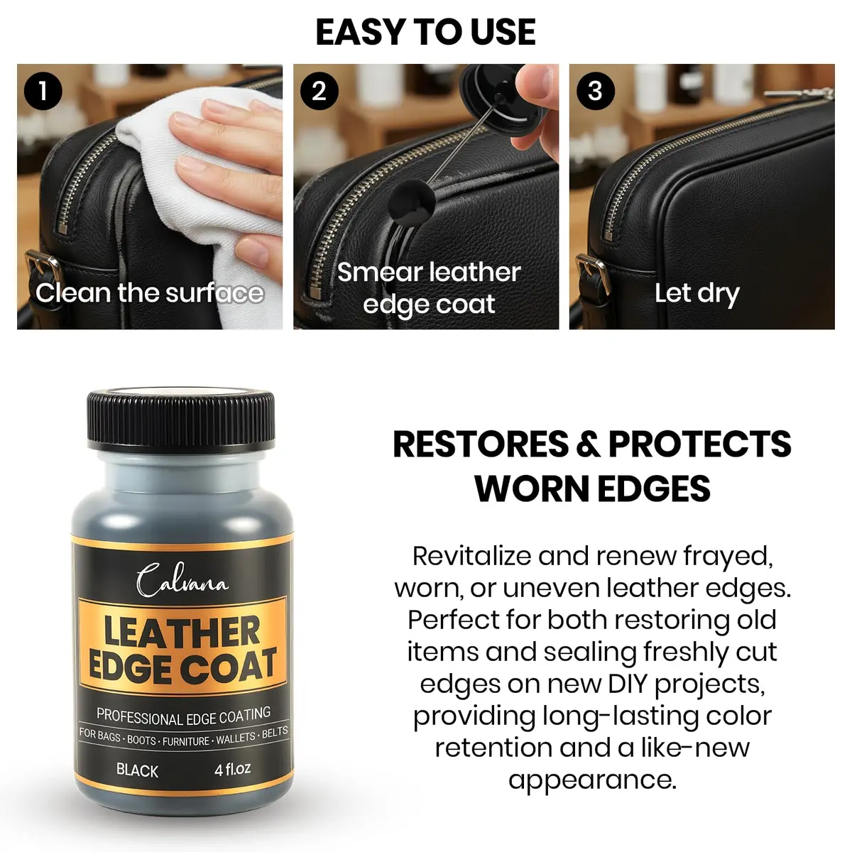 Calvana Leather Edge Coat 4oz | Flexible, Water-Resistant Sealant & Finish for Leather Edges - view 4