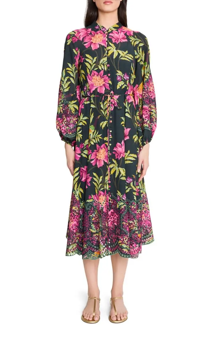 Kobi Halperin Soph Dress, Black Multi, Medium | Effortless Luxury with Embroidered Sleeve - main product image