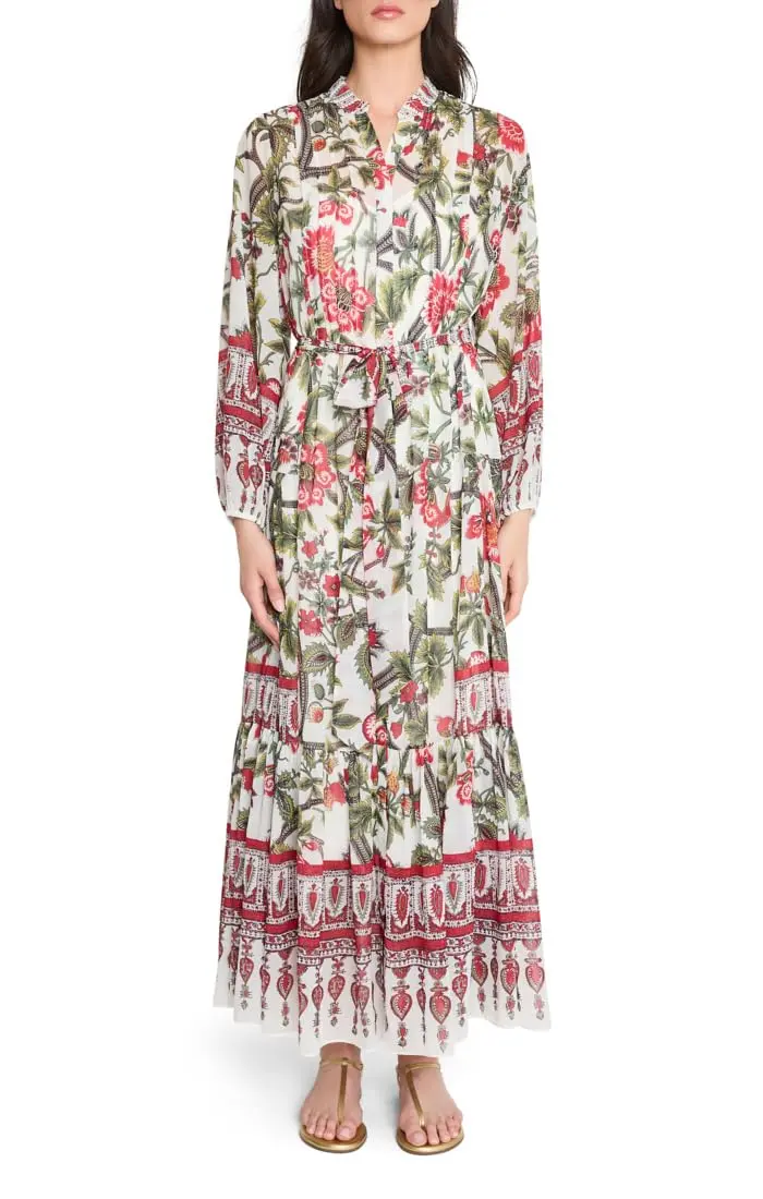 Kobi Halperin Women's Lana Dress, Ivory Multi, Medium | Floral Long Sleeve Dress with Crew Neck - main product image