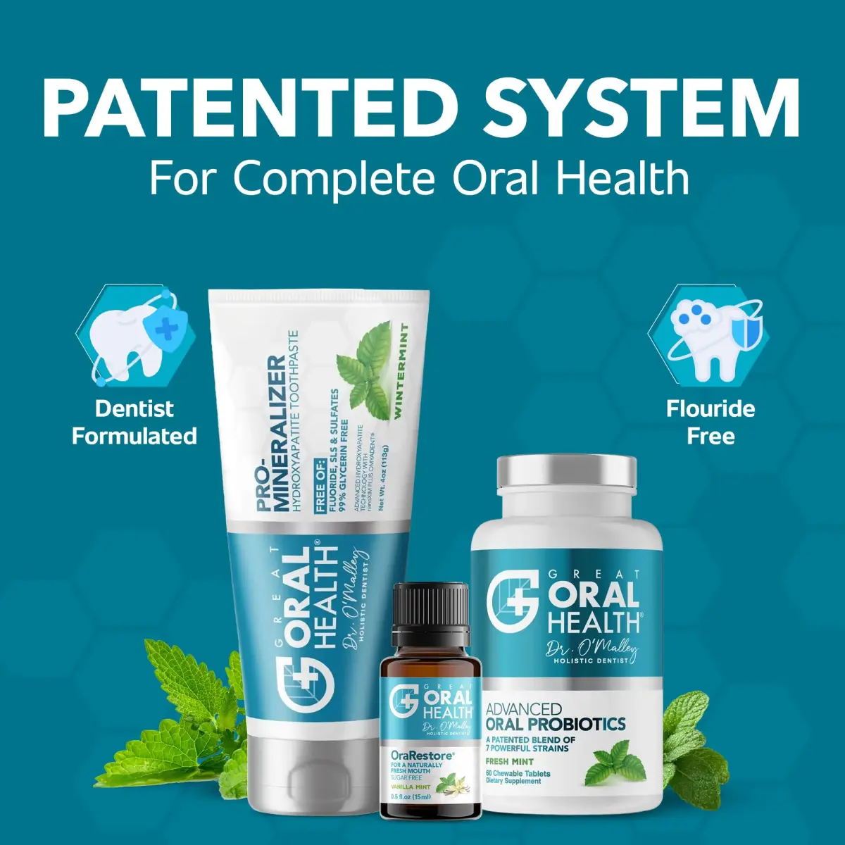Great Oral Health System Dentist Formulated Oral Care Kit with Nano Hydroxyapatite Toothpaste, Mouthwash Concentrate & Oral Probiotics | 3-Piece Set - view 2