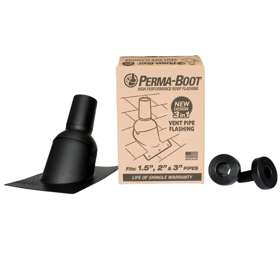 Perma-Boot Pipe Boot Repair Flashing Adjustable 1.5 in. I.D. to 3 in. I.D. Vent Pipe in Black | No Caulk, No Tools, Guaranteed for Life - main product image