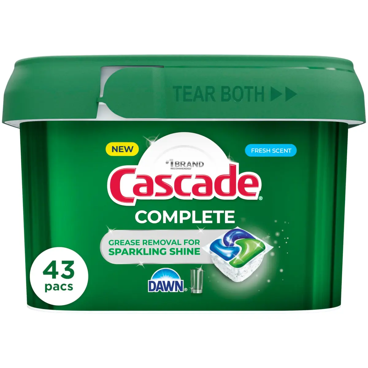 Cascade Complete Action Dishwasher Detergent Pods 43 Count | Powerful Grease Removal & Pipe Safe - main product image