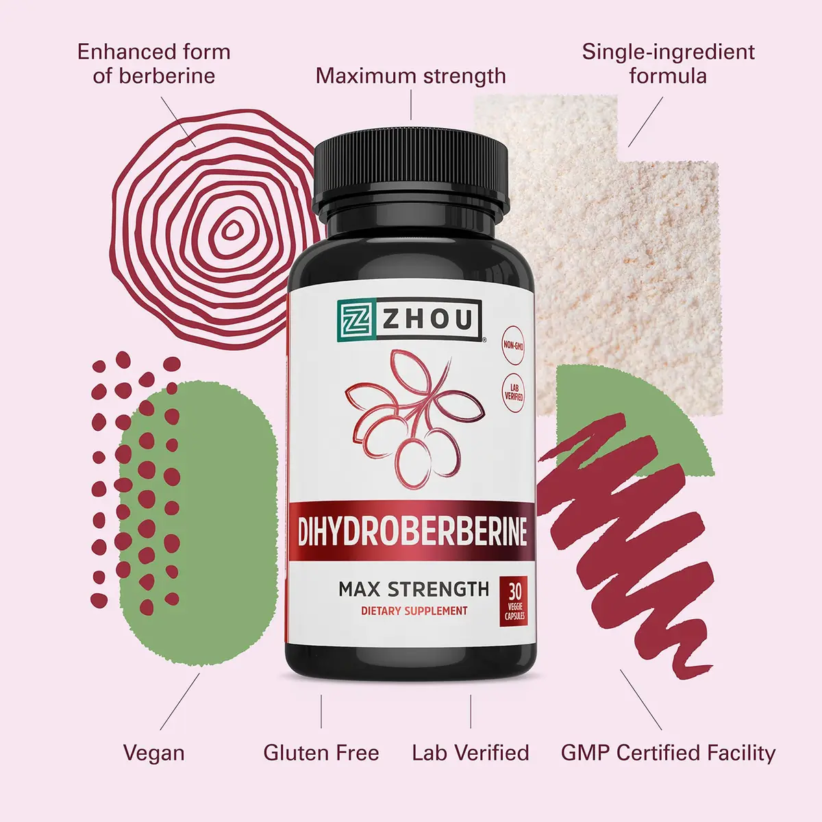 ZHOU Dihydroberberine 100 mg Supplement for Women & Men - Vegan - 30 Capsules | Natural Energy & Cardiovascular Support - view 4