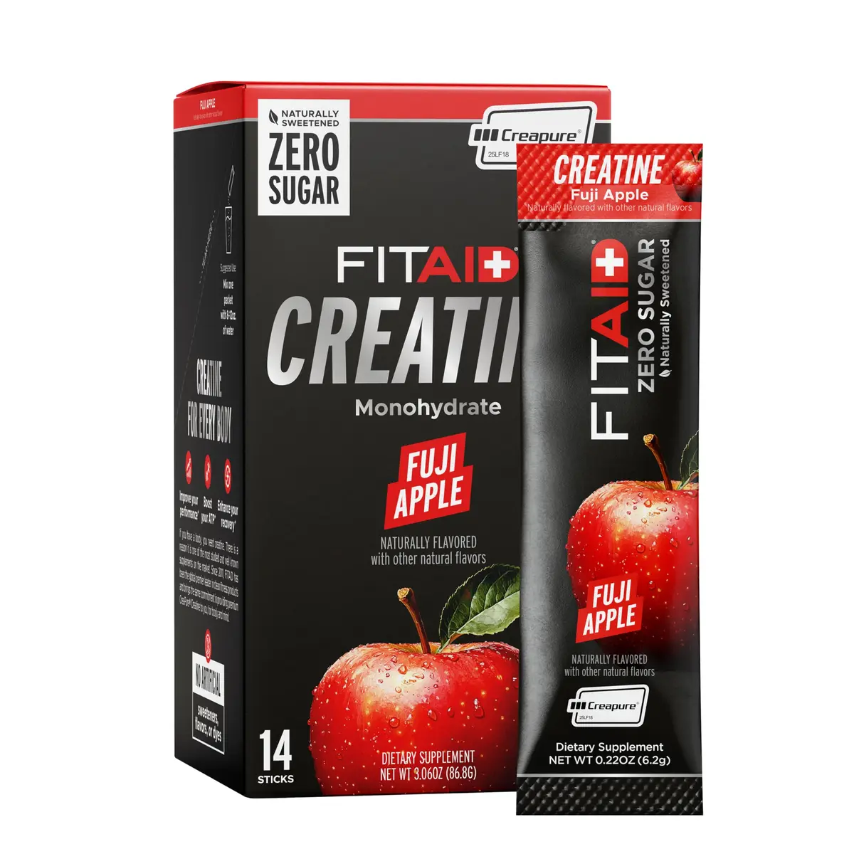LIFEAID FITAID Creatine Powder, Fuji Apple | 14 Stick Packs, 5g Creatine, Vegan & Paleo (0.22 oz/6.2 g each) - main product image