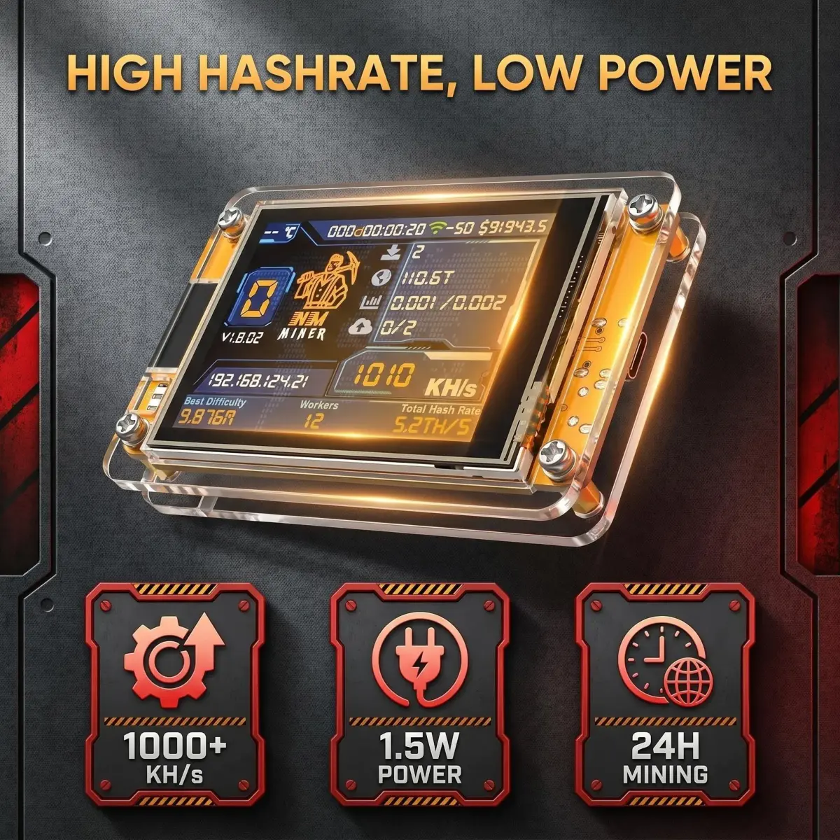 Cryptovolmine NM Miner Bitcoins Miner Upgrade 1001KH/S 2.8 inch Color Display DIY Solo Miner Crypto Miner Home Use BTC - view 2